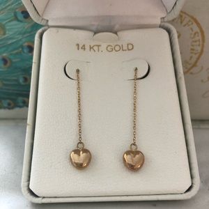14 KT Gold Dangle Heart Earrings